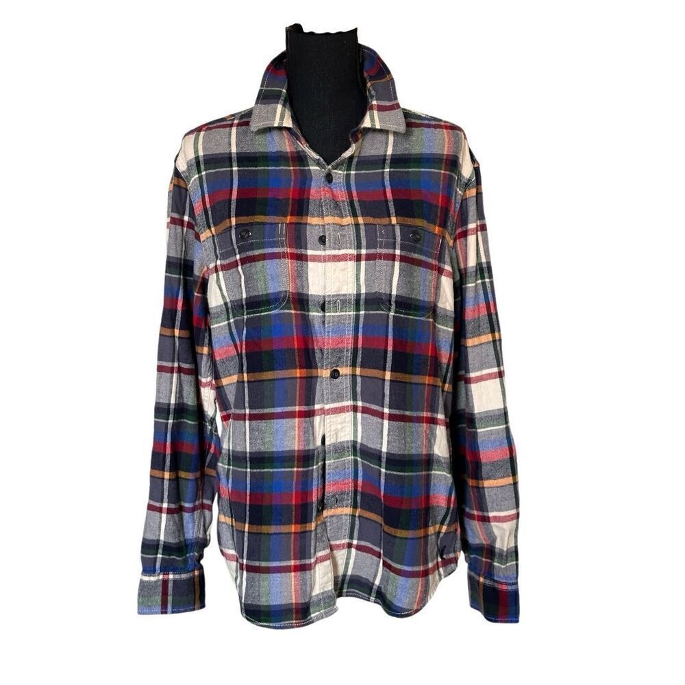 American Eagle Shirt Mens Blue Red Tan Plaid Long Sleeve Button Up Sz Medium